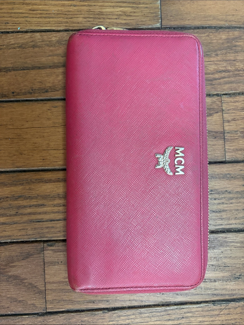 MCM Pink Zip-Around Continental Wallet with Gold Logo